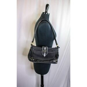 Etienne Aigner Shoulder Bag Purse Black Cotton Nylon Faux Leather Trim